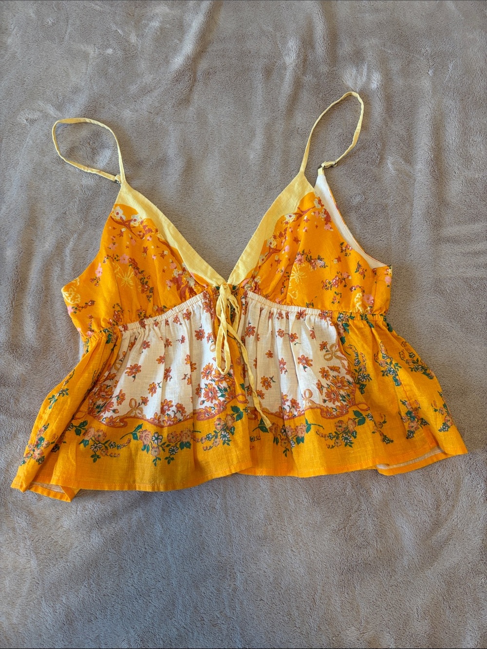 Free People Yellow Floral Tie-Front Camisole
